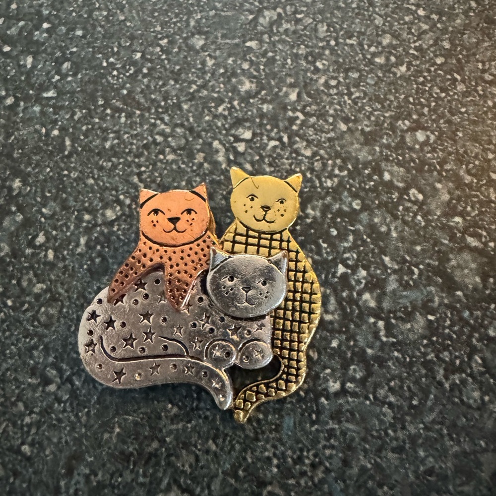 Trio of Cat Brooches in Mixed Metals